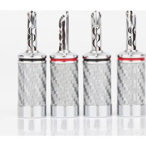 Preffair BA1452 Black / White Carbon Fiber Pure Copper Rhodium Plated Banana Plug With Teeth hifi Audio Speaker Cable Plug