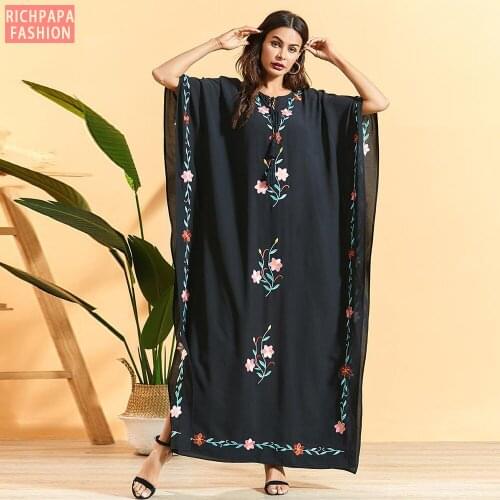 Ramadan Eid Mubarak Embroidery Abaya Kaftan Turkey Hijab Muslim Maxi Dress Islamic Clothing African Dresses For Women Caftan