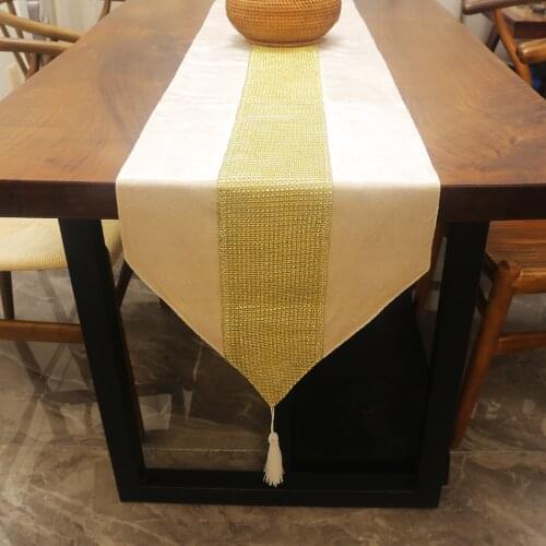 Luxury Gold Diamond Table Runner Velvet TV Cabinet Tablecloth Beige Table Flag Bed Runner Shoe Strip Dust Cover Home Decoration
