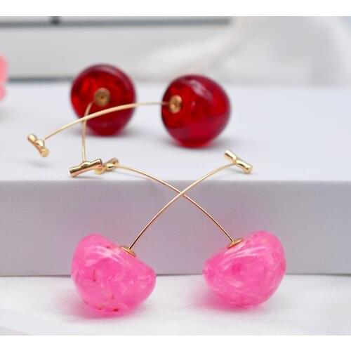 1Pair Cute Simulation Red Cherry Sweet Resin Drop Earring Hot Red Color High Quality For Women Girl Student Fruit Xmas Gift