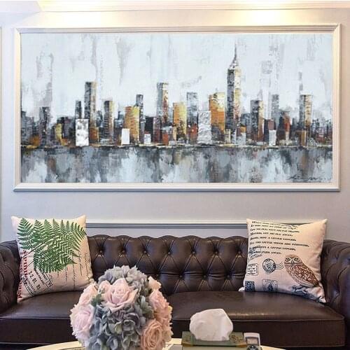 Large-size 100% hand-painted modern oil painting. Urban metropolis by the Seine River. Canvas painting. Home decoration wall art