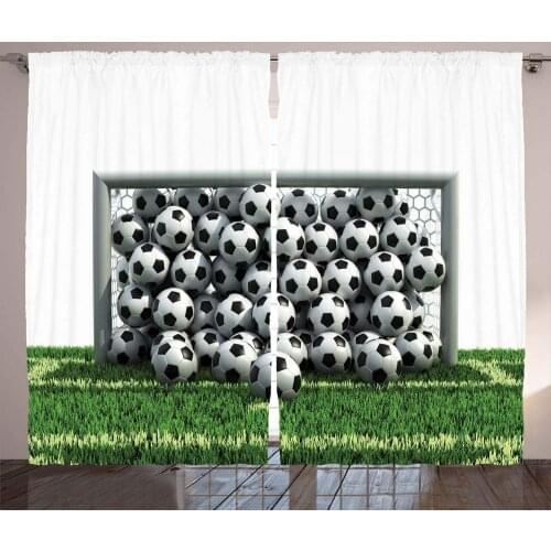 Sports Window Curtains Home Decor Living Room Curtains Green Football Field Football Goal Net Bedroom Window Drapes