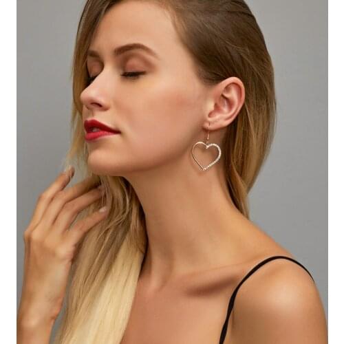 Golden Metallic Rhinestone Starry Bling Heart Key Butterfly Hollow Alloy Geometry Dangle Earrings & Drop Earrings for Women