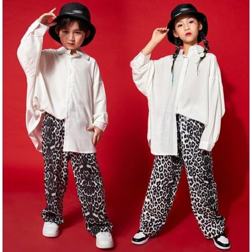 Loose White Shirts Leopard Pants Hip Hop Clothing For Kids Girls Street Dance Costume Boys Summer Performance Stage Wear BL5996