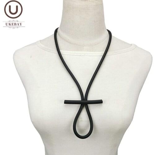 UKEBAY New Geometric Pendant Necklaces For Women Rubber Jewelry Handmade Necklace Ethnic Clothes Chain Black Accessories Chains