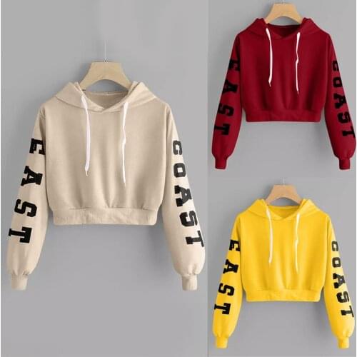 Letters Printed Hoodie Crop Top Long Sleeve Hooded Sweatshirt Women Autumn Harajuku Top And Blouse Teen Girls толстовка женская