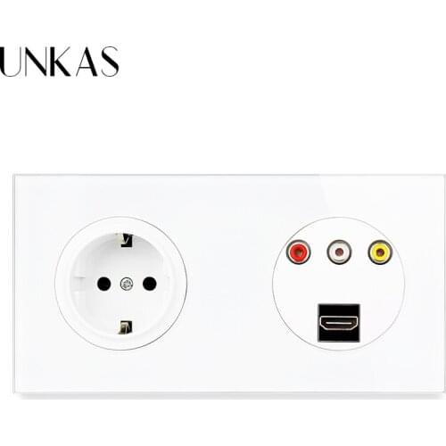 UNKAS HDMI-Compatible 2.0 To VIDEO L/R FL+FR Channels Port EU Wall Glass Socket Multimedia Adapter HD Converter