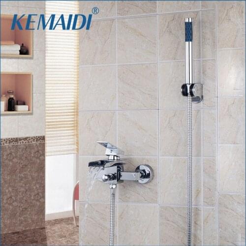 KEMAIDI High Quality Wide Spout With Handle Shower Bathroom Wall Mounted Chrome Bath Tap Mixer Waterfall Bathtub Faucet