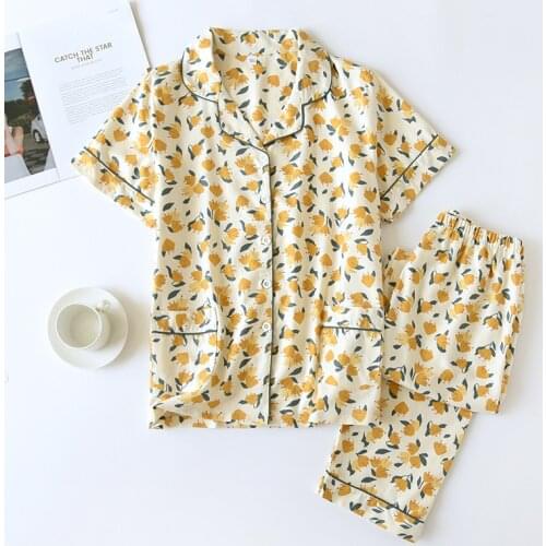 Women Short-sleeved Trousers Pajamas Rayon Print Loungewear Summer Thin Sexy Nightwear 2 Piece Satin Sleepwear Home Clothes 2021