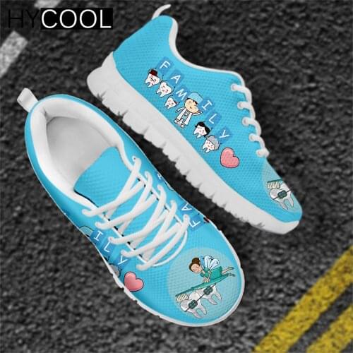 HYCOOL High Quality Female Mesh Running Sneakers Cute Nurse Family Printing Lace Up Flats Nursing Shoes Casual Summer Zapatillas