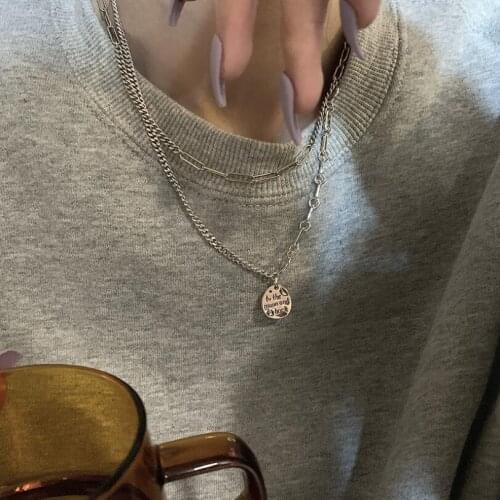 925 Sterling Silver Retro Simple Round Card Letters Pendant Necklace For Women Net Hot Trend Fine Jewelry Clavicle Chain SAN331