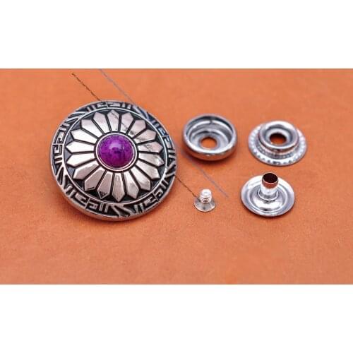 10X 30mm Silver Sun Flower Purple Turquoise Concho 201 Snap Button Connector Clasp For DIY Leathercraft Luggage Bag Holster