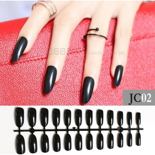 New Black fashion Almond long oval head personality Designs Round False nails 24pcs Full Nail Tips decorating Fake nails JC02