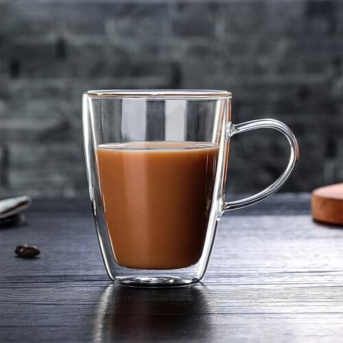 350ml Double-layer Glass cup with lid,Heat-Resistant Glass wine coffee Juice teacup Dinkware Home office Bar Party