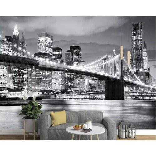 Beibehang 3d wallpaper wall behangWall Sticker Wallpaper New York Bridge City Black and White Landscape 3d Mural Background Wall