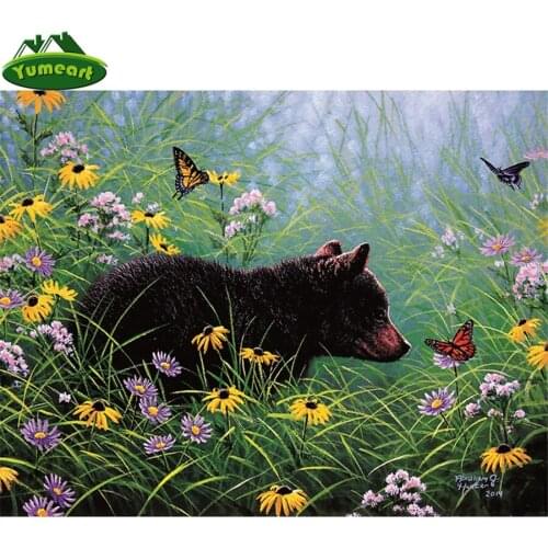 DIY 5D Diamond Mosaic Black Bear and Butterfly Needlework Diamond Embroidery Cross Stitch Kits Bear Paints With Diamond Painting