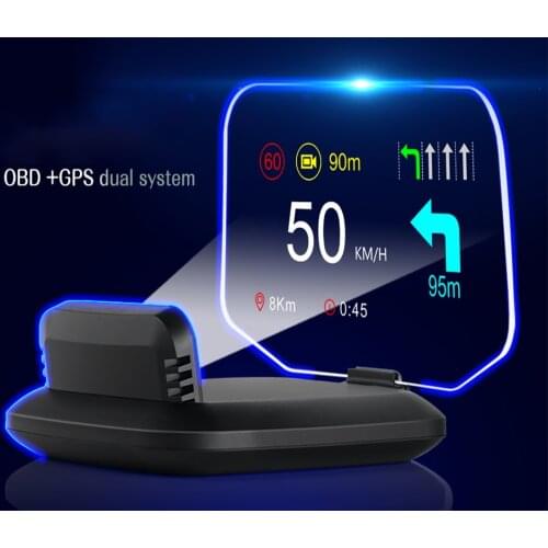 Car Navigation MPH Speedometer Water Oil Temp RPM Windshield Projector Head Up Display HUD OBD2+GPS Dual Mode Smart Auto System