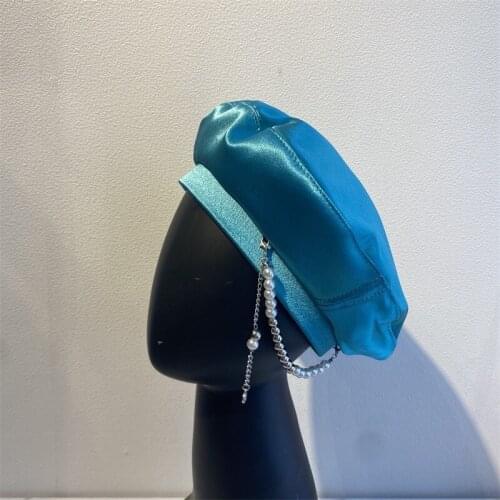 New Korean Designer Pearl Chain Beret For Women Spring Summer Street Fashion Lady Beret Hat Casual Painter Hat Boinas Para Mujer