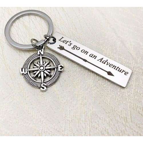 Oeinin Arrtracive Keyring For Men/Women Simple Letter Key Ring Lets Go Adventure Funny Key Chain Alloy Stainless Steel Brelok