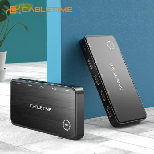 CABLETIME KVM HDMI Splitter 3 in 1 4K 60Hz HDR Switch Button No Delay for HDTV Monitor Laptop Elegant Screen Switcher C421