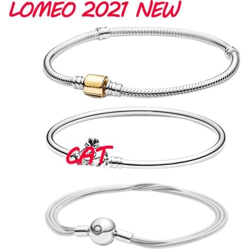 Lomeo 2021 Spring New Style 100% Silver Moments Alice Cat Multi Barrel Clasp Snake Chain Bracelet fit for original Diy jewelry