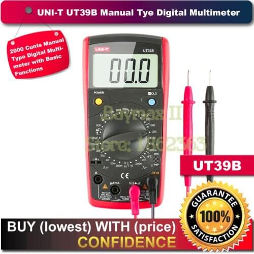 UNI-T UT39B 2000 Counts Digital Multimeter for AC/DC Voltage Current Test with Ohm,Capacitance,Diode,Transistor Measurement