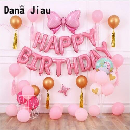 DanaJiau NEW HAPPY BIRTHDAY party set balloon pink theme girl 5 years old gift golden latex balloons blue boy baby shower decor