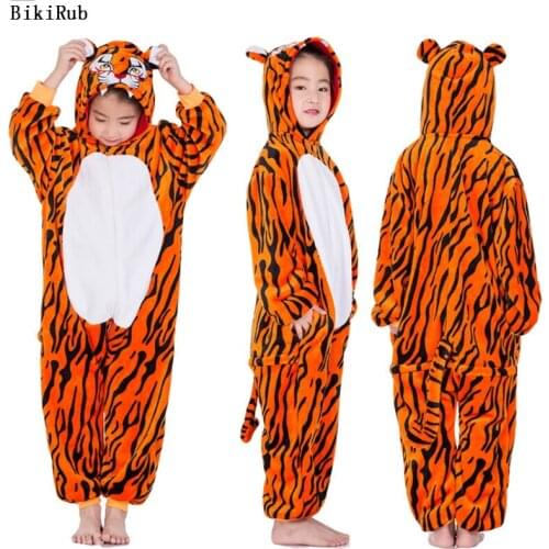 BIKIRUB Children Pajamas Winter Hooded Sleepwear Boys Girls Pajama Set Jumping Tiger Animal Kids Pyjama Flannel Pijama