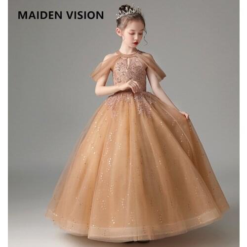 Sequins Beaded Kids Dresses For Party Wedding Dress Bridesmaid Children Pageant Gown Princess Tulle Long Dress for Girls clothes