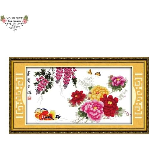 Joy Sunday Peony Mandarin Duck Home Decor H250(3) 14CT 11CT Stamped Counted Wealth Luck Peony Mandarin Duck Cross Stitch Kit
