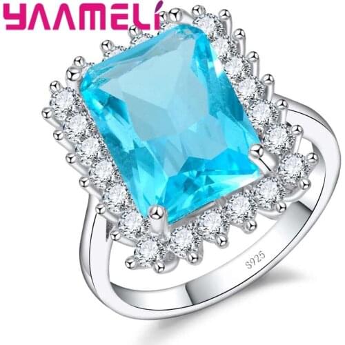 Glamorous Beautiful Ocean Style Blue Square Stone Ring Party Ornaments 925 Sterling SilverTop Quality Present For Girl