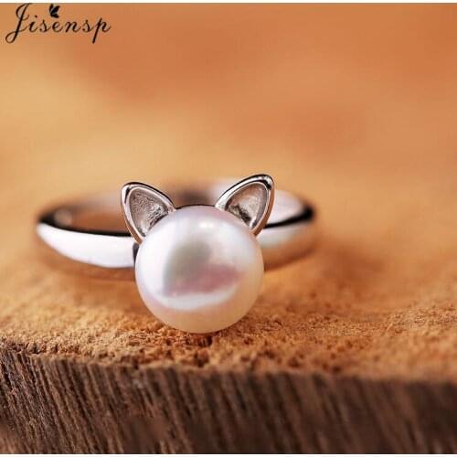 Jisensp Fashion Animal Jewelry Ring Cartoon Kitty Imitation Pearl Cat Ear Ring for Women Engagement anillos mujer