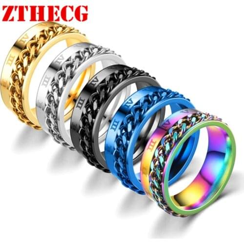 Trendy Chain Rings Men Women Jewelry 316L Stainless Steel Gold Black Color Wedding Ring Gifts Punk Couple Spinner Ring Wholesale