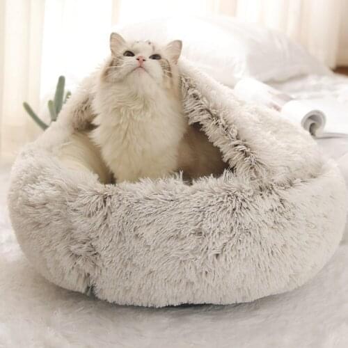Pet Bed For Cats Dogs Winter Warm Soft Long Plush Nest Sleeping Kennel Cat Puppy Sofa Bed 2 In 1 Cat House Beds Pet Supplies
