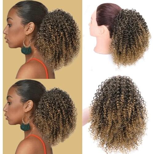 Jerry Curly Hair Puff Ponytail High Clip in Chignon Bun Hairpiece Afro Kinky Short Synthetic Drawstring ponytail Hair Extensions