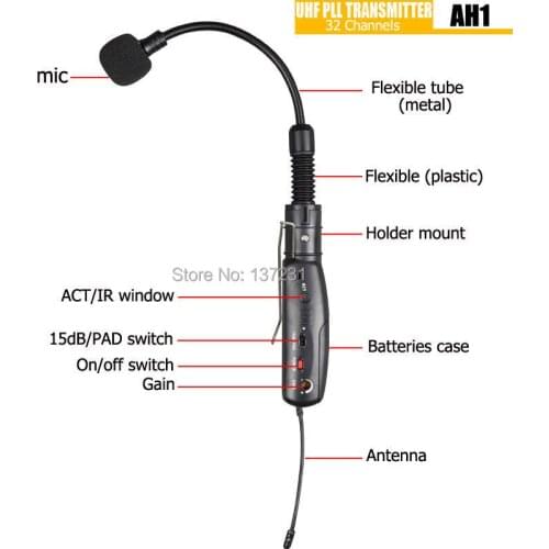 New OKMIC ONLY AH1 Microphones+MJ-8 Clip UHF 830-842MHz Musical Instrument Saxe Trumpet Saxophone Mic (No OK-8R receiver )