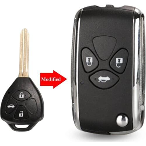 Jinyuqin 3 Button Modified Flip Folding Remote Blank Key Shell for Toyota Corolla RAV4 Toy43 Uncut Blade Fob Case