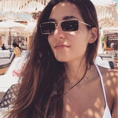 Fashionable Flat Top small Square Fashion Sunglasses for women rectangular branded designer Clear lens Unisex glasses shades