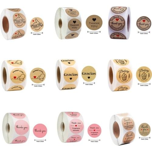 500pcs Round Natural Heart Kraft Paper Handmade Sticker Scrapbook Packaging Adhesive Thank You Sticker Seal Label Stationery