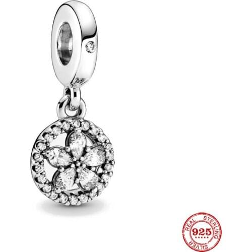New Original Silver Color Sparkling Snowflake Circle Dangle Bead Fit European Pandora Charms Bracelet Bangles Diy Jewelry P253