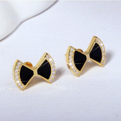 New Black Crystal Earrings For Women Bow earrings Statement Ear Jewelry Exquisite Gift Wholesale accessories