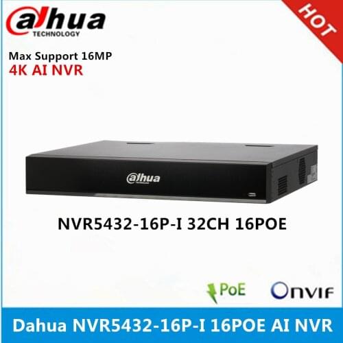 Original Dahua NVR5432-16P-I 32Channel 1.5U 16PoE ports WizMind Network Video Recorder max support 16MP Resolution 4K AI NVR