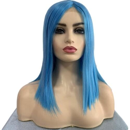 Short Bob Wigs Best Light Blue Lace Wigs Side Part Soft Cut Hair Straight Synthetic Wig Natural As Real Hair Colorful Blue Wig