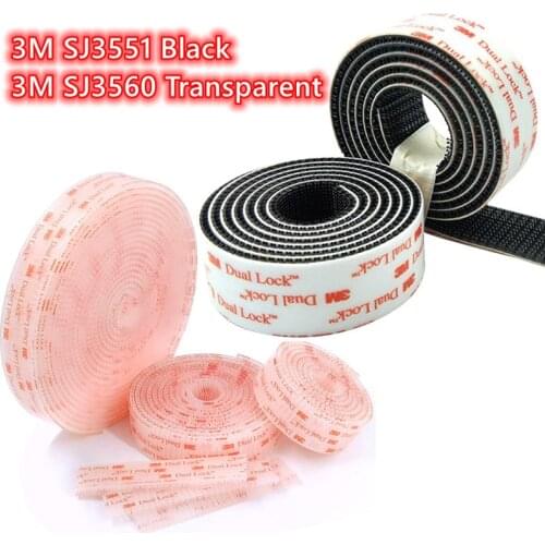 Velcro Tape 3M SJ3551 Black SJ3560 Transparent Type 400 Dual Lock Width 25.4mm VHB Mushroom Adhesive Reclosable Fastener Tape