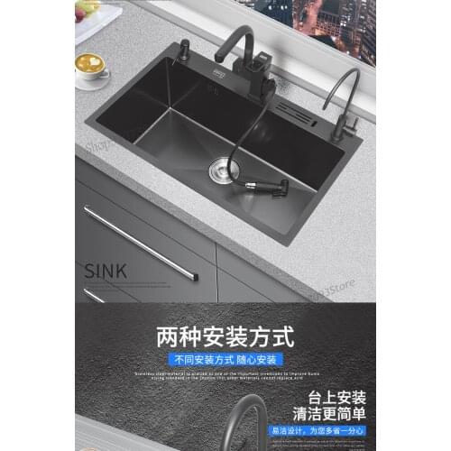 Sink Single Tank Kitchen Wash Basin 304 Stainless Steel Sink Household Large Sink Set