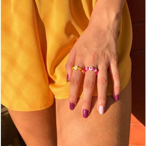 Multi-color Small Flower Ring Korean Version Hand-woven Bead Ring Rice Beads Ring Women Girl Jewelry Small Fresh Style Ring