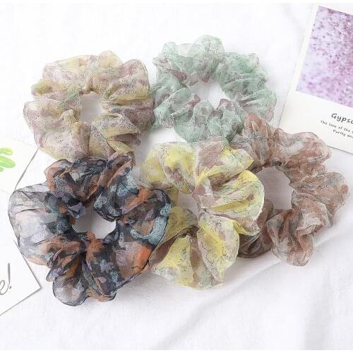 Organza Scrunchies Women Floral Scrunchie Elastic Hair Bands Girls Headwear Rubber Hair Ties Ponytail Holder Hair Accessories