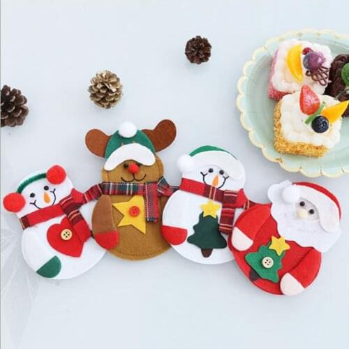 Christmas Cutlery Mat Knife Fork Bag Set Cover Santa Claus Snowman Elk Western Food Heat Resistant Insulation Placemat