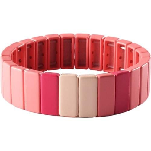 Pink Hematite Tile Elastic Bracelet Honeycomb Wrap Bracelet Best Friend Handmade Square Beads Bracelet for Couple Girls Women