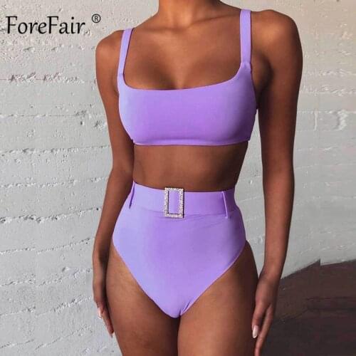 Forefair Seperate Sexy High Waist Bikini Women Swimwear Set Solid Push Up Waist Belt Summer Beach 2020 Womens Bikini